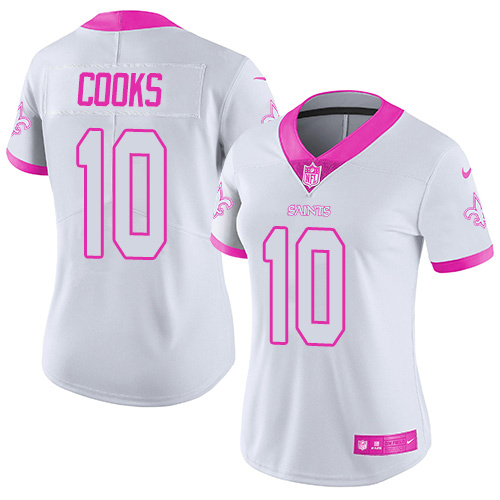 Women's Limited Brandin Cooks Nike Jersey White/Pink - #10 Rush Fashion NFL New Orleans Saints